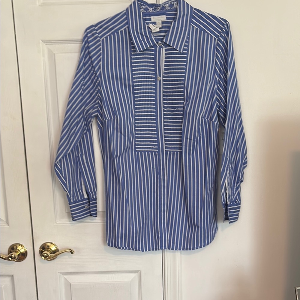 Blue and White Striped Button-Up Shirt